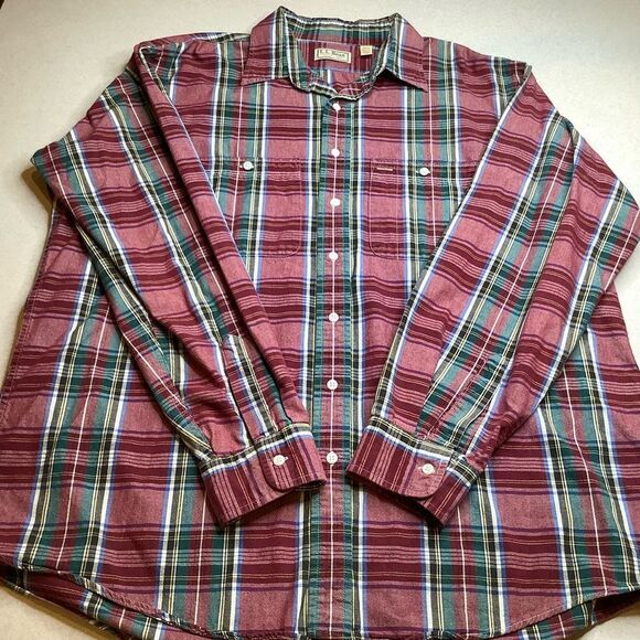 Vintage L.L. Bean Long Sleeve Heavy Plaid Shirt XL Tall Red Green Blue - Picture 4 of 7